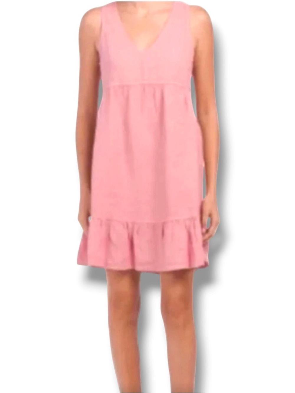 Cynthia Rowley Soft Pink/Coral V-Neck Ruffled-Hem Sleeveless Linen Mini Dress